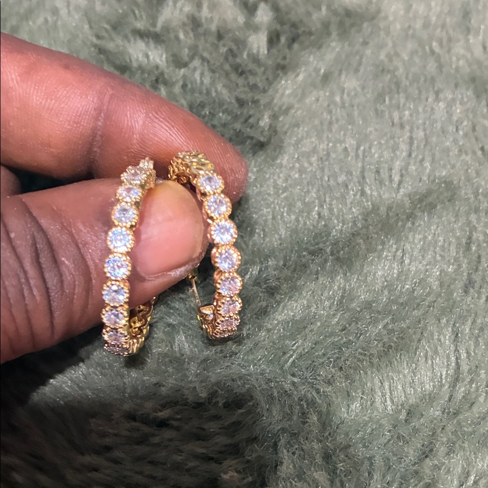 Gold-Tone Crystal Hoop Earrings - Elegant Women's Jewelry